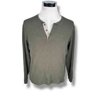 Faherty Thermal Henley Shirt Men’s Large Green Cotton Waffle Knit Long Sleeve